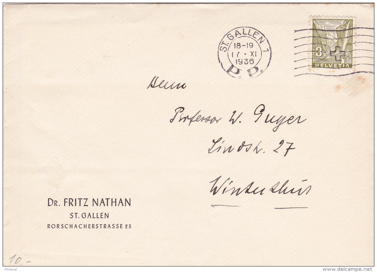 No 194 Sur Lettre Du Dr.Fritz Nathan, St.Gallen, Obl. Le 10.XI.1936 - Lettres & Documents