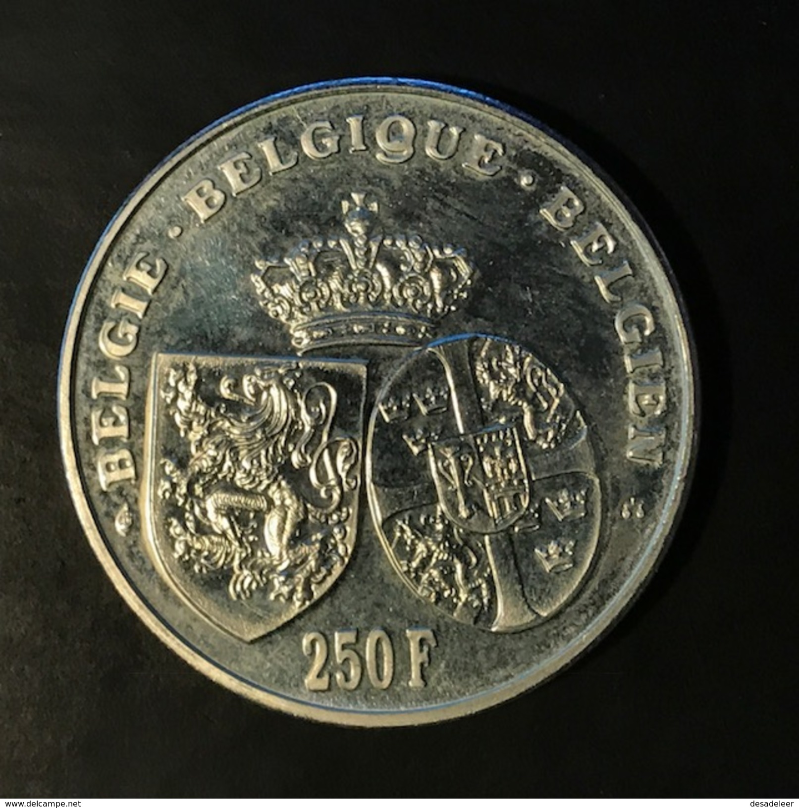 Belgium, 250 Francs 1995, 60th ANNIVERSARY DEATH QUEEN ASTRID. ARGENT - 250 Francs