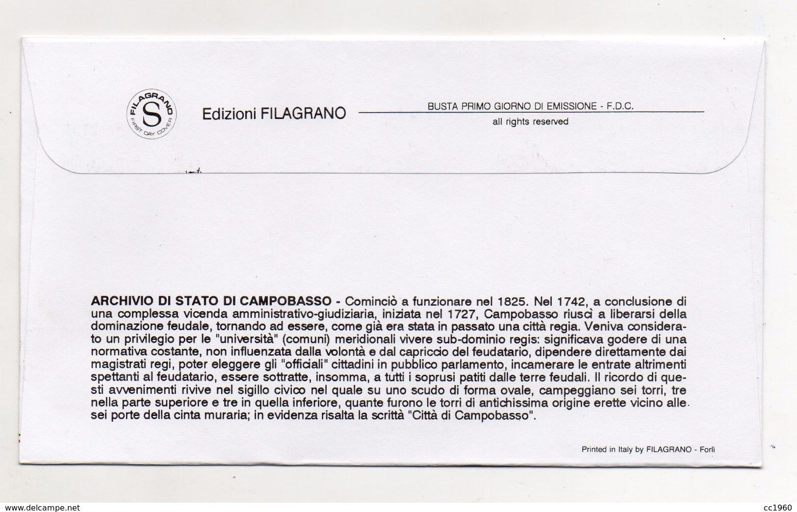 Italia - 1994 - Busta FDC - Archivio Di Stato Di Campobasso - Con Doppio Annullo Campobasso - (FDC4476) - FDC