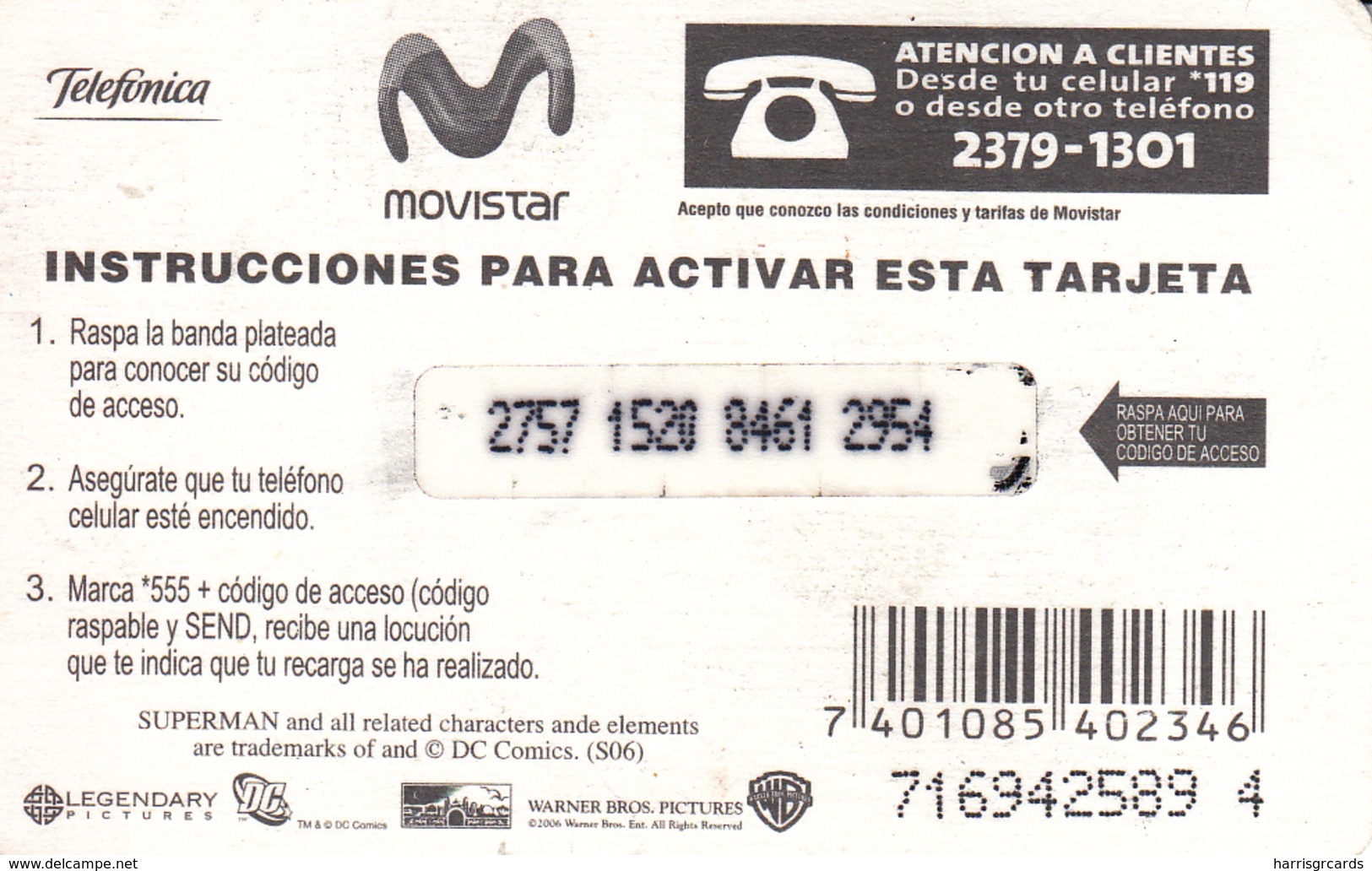 GUATEMALA -  Superman , Telefonica Movistar , GSM Refill, Used - Guatemala