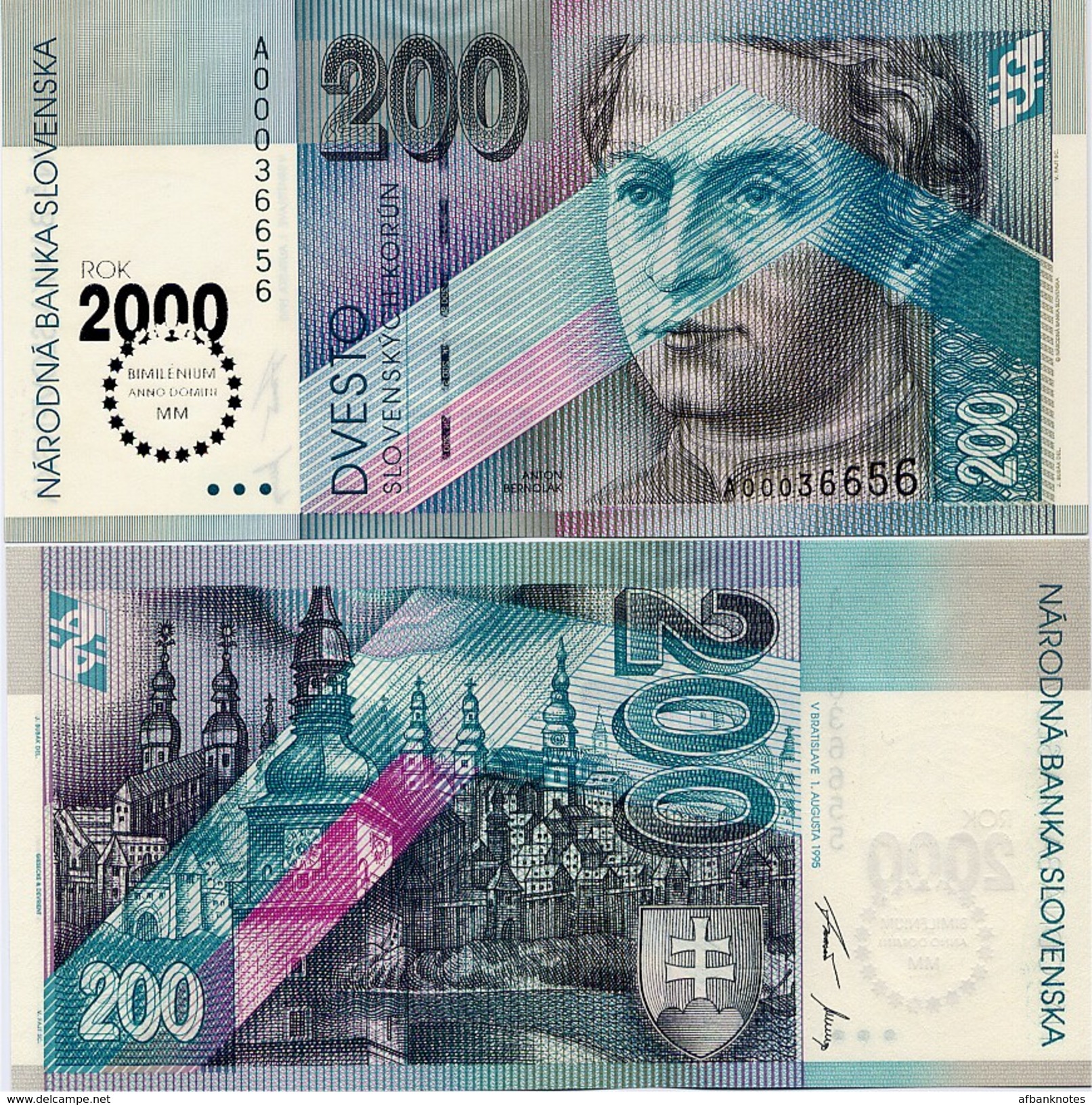 SLOVAKIA       200 Korún       Comm.       P-37       1.8.1995 (2000)      UNC - Eslovaquia