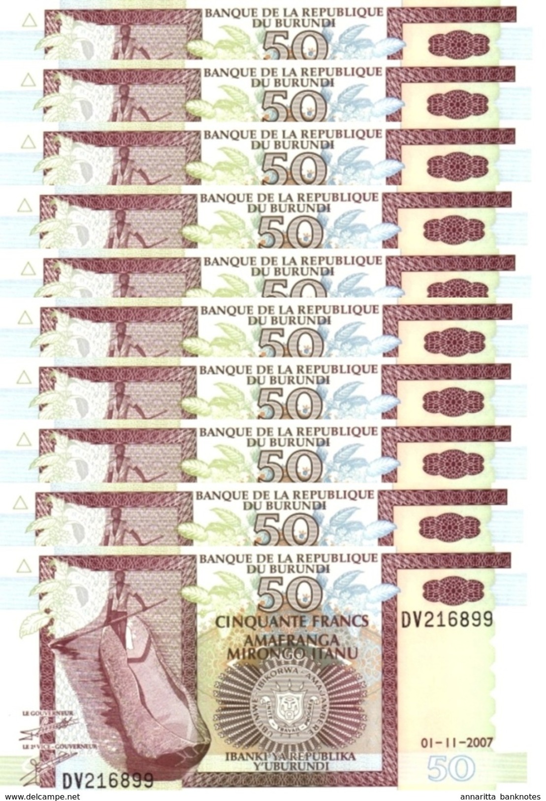 BURUNDI 50 FRANCS 2007 P-36g UNC 10 PCS [BI222g] - Burundi