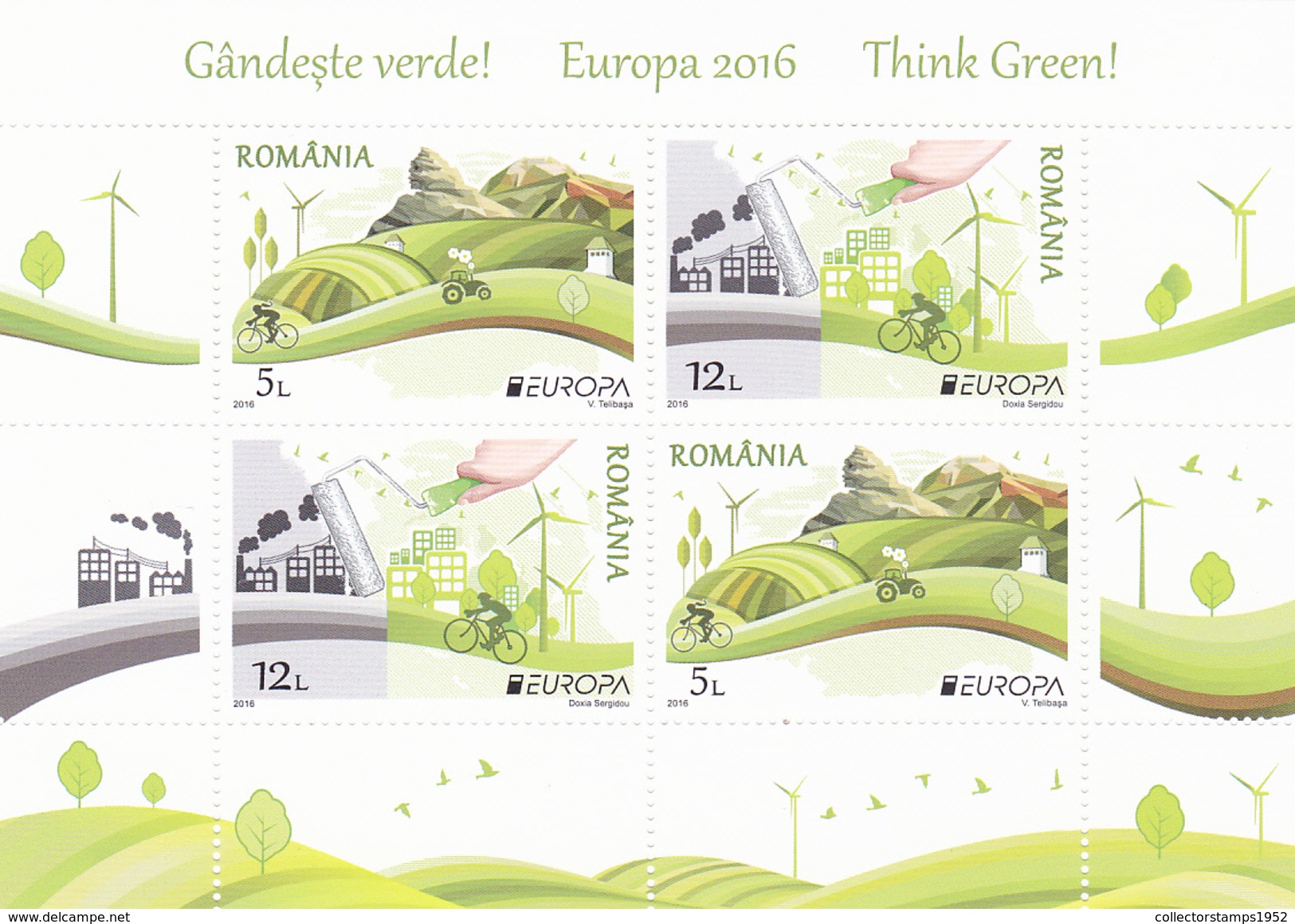 ROMANIA 2016 EUROPA - BIKE, BICYCLE,TRACTOR,WIND POWER,THINK GREEN!, S/S-Block  (WITH 2 SETS) Model B, MNH ** - 2016