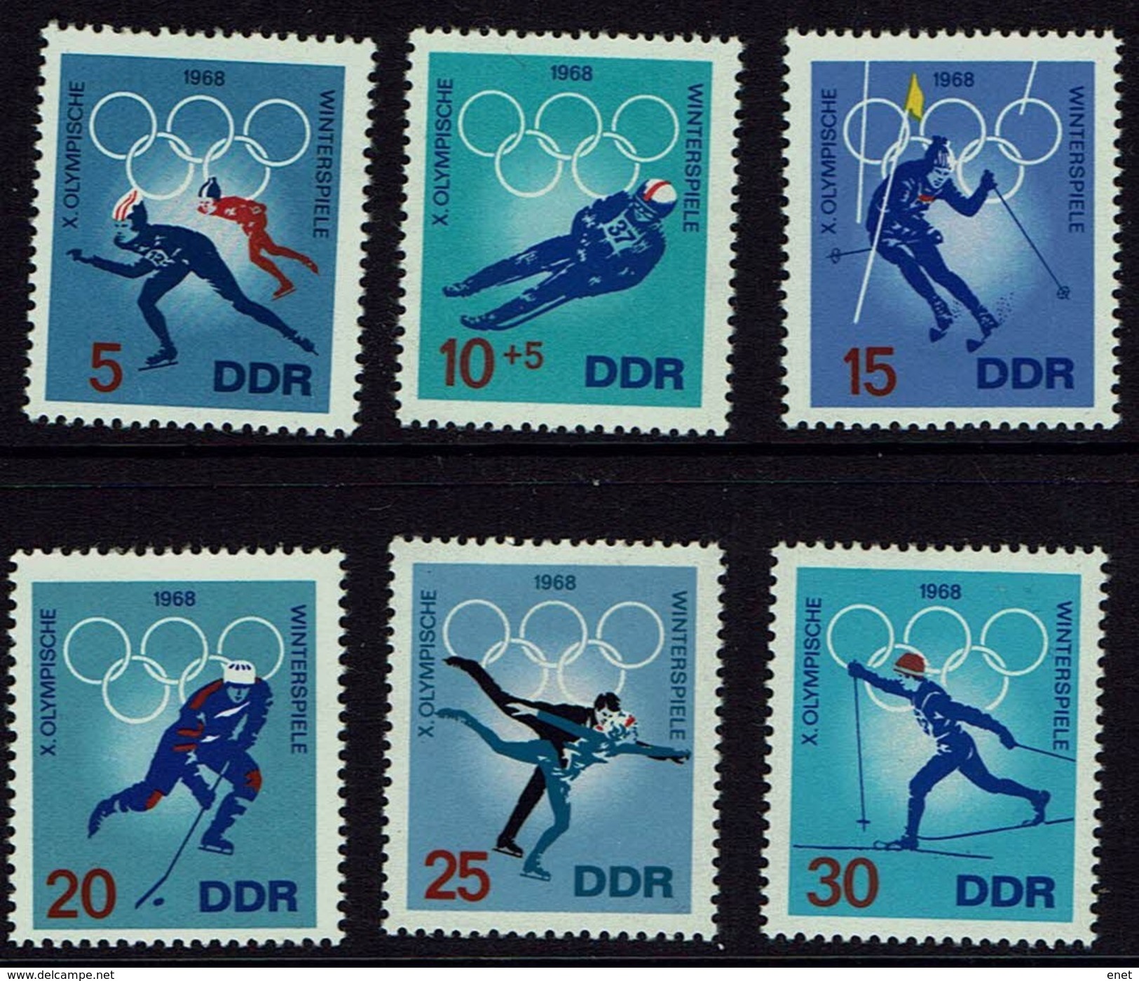 DDR 1968 - MiNr 1335-1340 - Olympische Winterspiele, Grenoble - Winter 1968: Grenoble