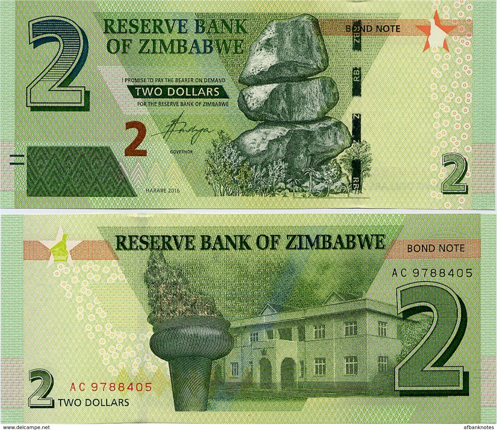 ZIMBABWE       2 Dollars       P-99       2016       UNC  [Bond Note] - Zimbabwe