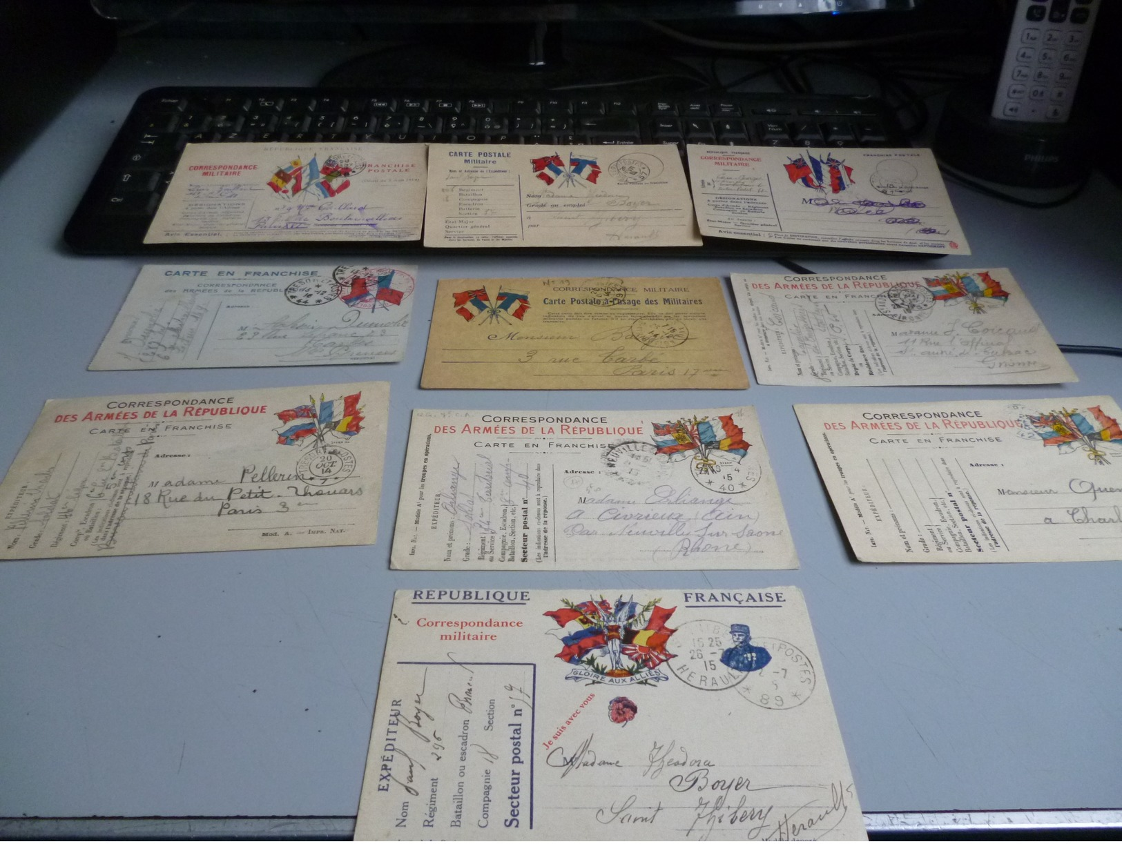 10 CARTES DE CORRESPONDANCE MILITAIRE EN FRANCHISE GUERRE 14/18 - 1914-18