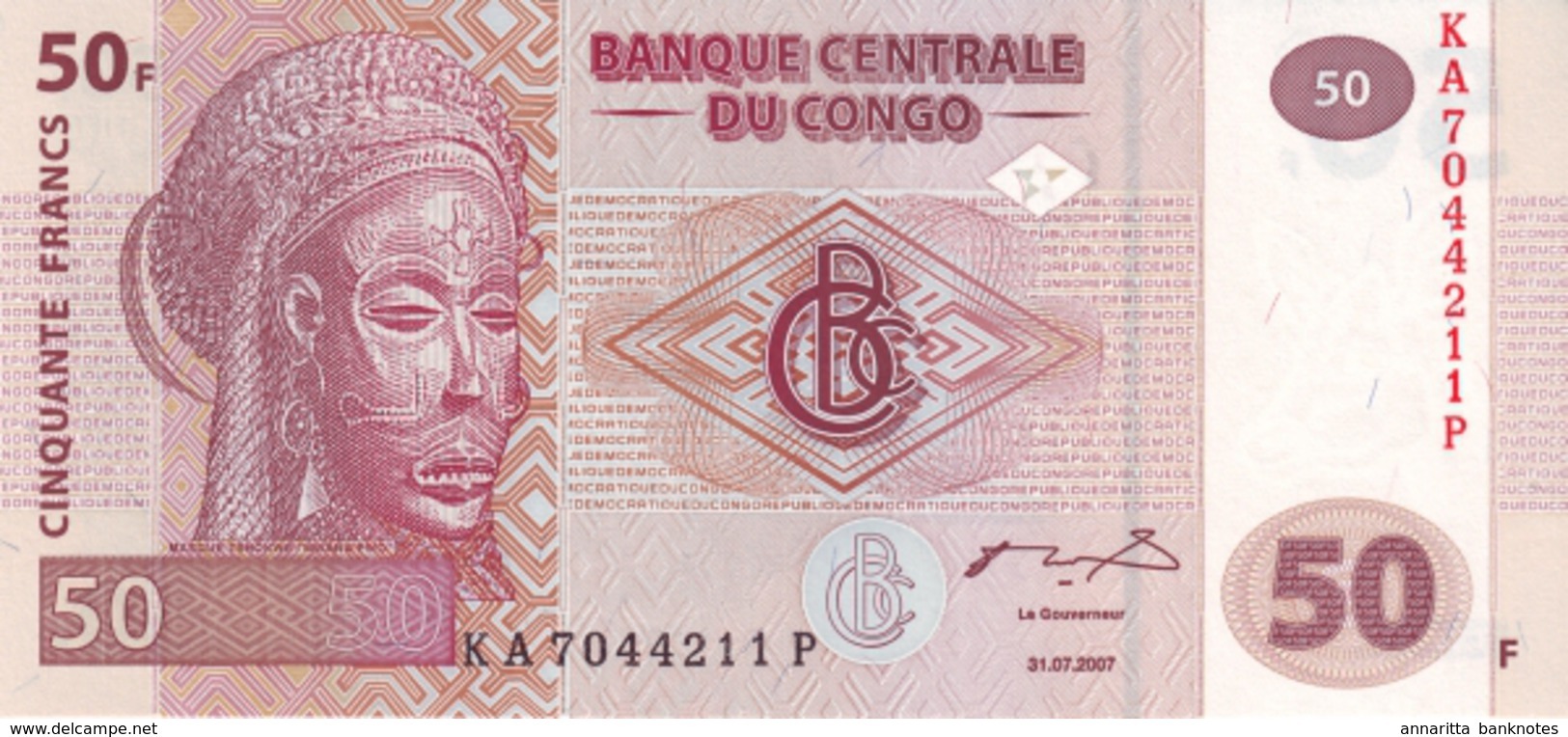 CONGO DEMOCRATIC REPUBLIC 50 FRANCS 2007 P-97 UNC PRINTER GIESECKE & DEVRIENT [ CD319a ] - Demokratische Republik Kongo & Zaire