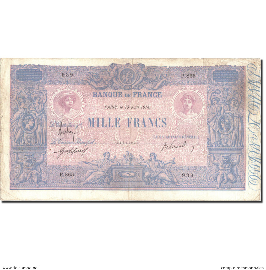 Billet, France, 1000 Francs, 1 000 F 1889-1926 ''Bleu Et Rose'', 1914 - 1 000 F 1889-1926 ''Bleu Et Rose''