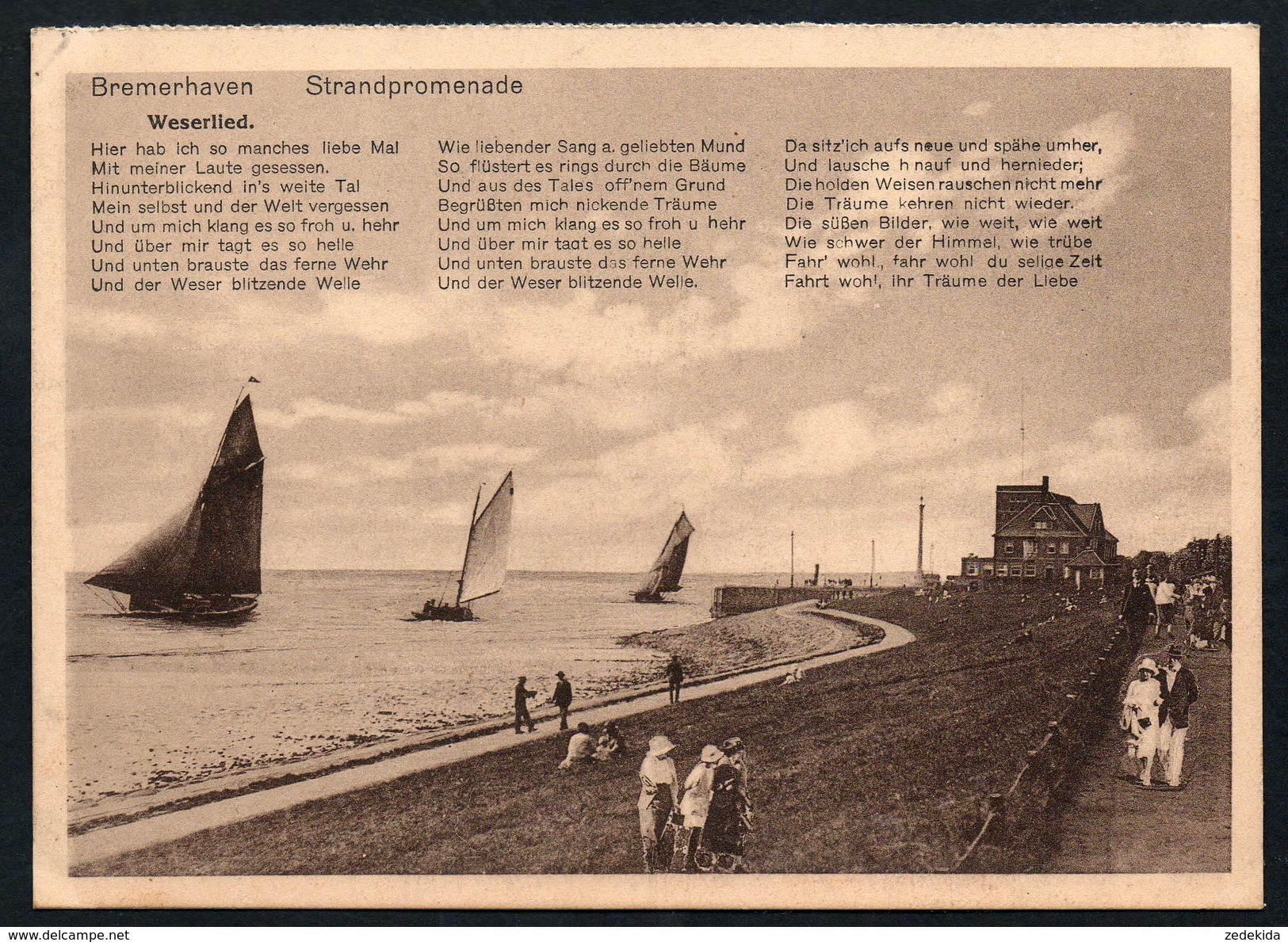 A3604 - Alte Ansichtskarte - Bremerhaven - Segelschiff - Strandpromenade - Weserlied - Schwarz - TOP - Bremerhaven