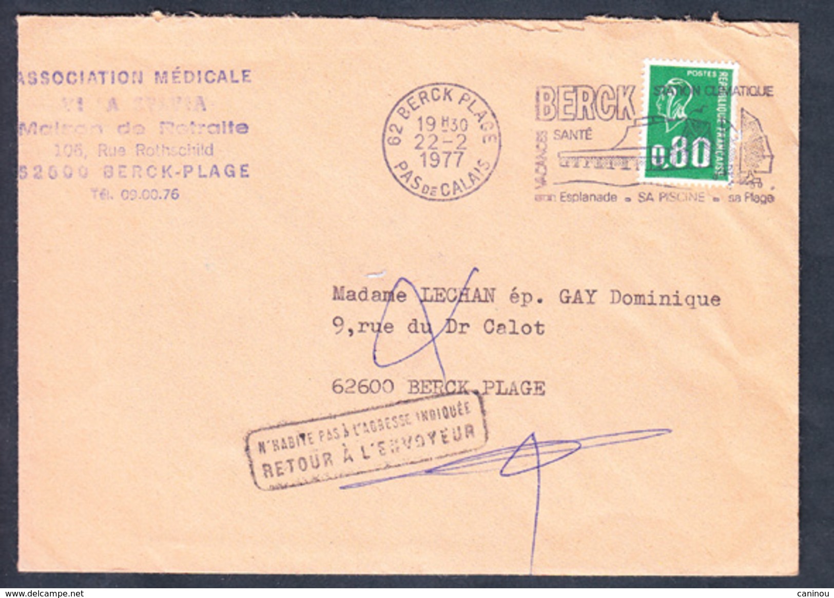 FRANCE LETTRE 1977 RETOUR A L'ENVOYEUR - Lettres & Documents