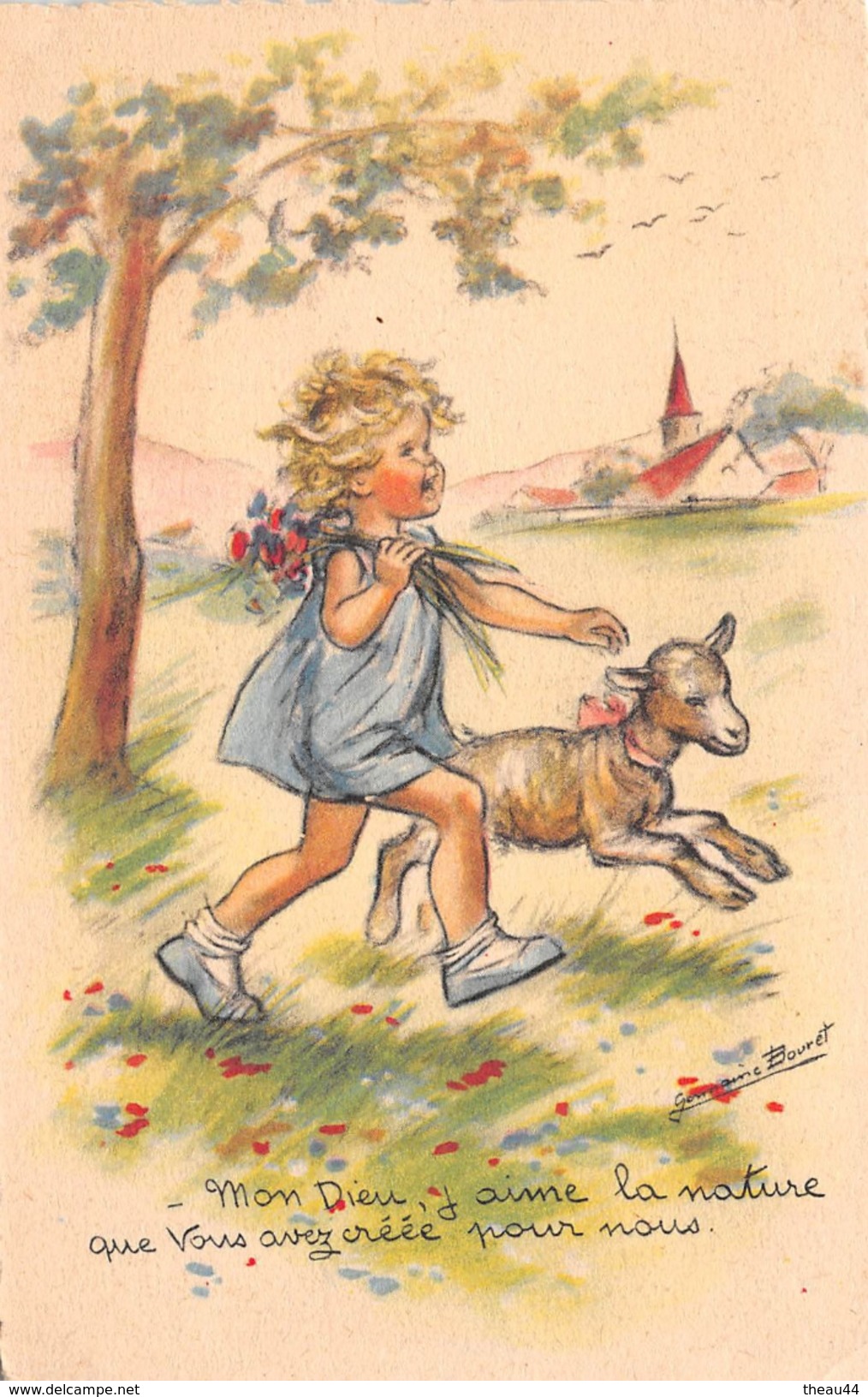 ¤¤   -   Illustrateur  " Germaine BOURET "   -  Petite Fille Avec Un Mouton  -  ¤¤ - Bouret, Germaine