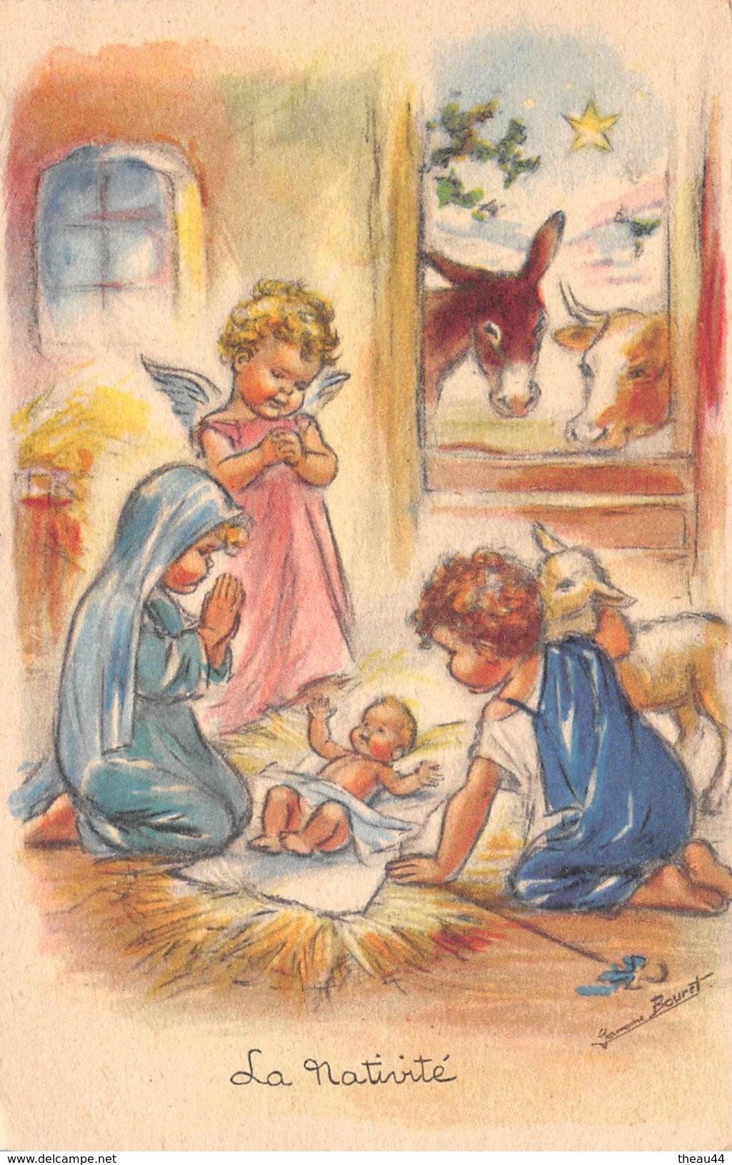 ¤¤   -   Illustrateur  " Germaine BOURET "   -  Nativité  -  Crèche  -  Boeuf , Ane  -  ¤¤ - Bouret, Germaine