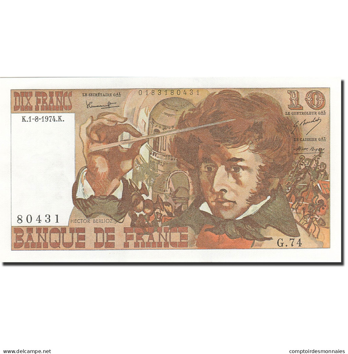 Billet, France, 10 Francs, 1972, 1974-08-01, SPL, Fayette:63.6, KM:150a - 10 F 1972-1978 ''Berlioz''