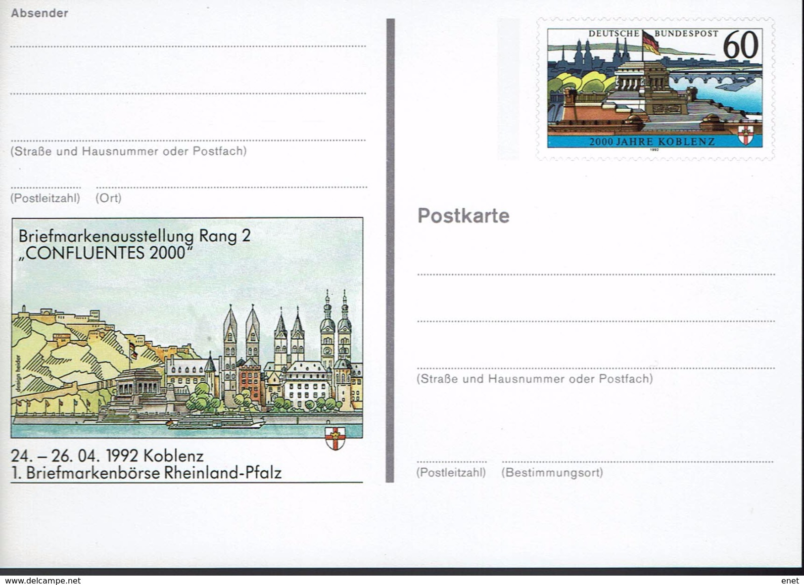 Deutschland 1992 - Postkarte - Koblenz - Postkarten - Ungebraucht