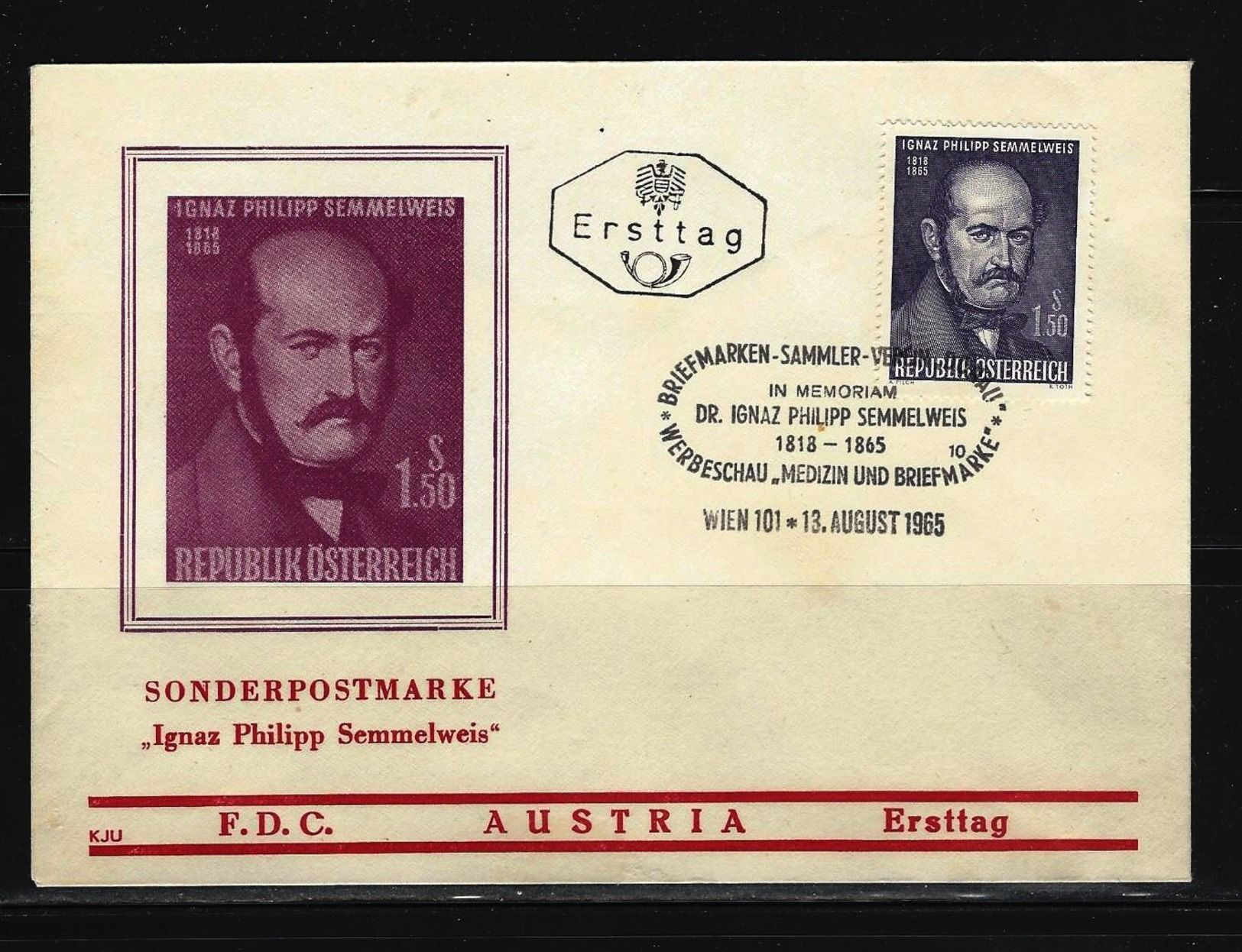 ÖSTERREICH - FDC Mi-Nr. 1192 - 100. Todestag Von Ignaz Semmelweis Stempel WIEN (1) - FDC