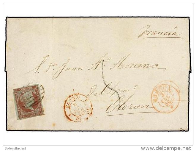 ESPA&Ntilde;A. Ed.40. 1856. HUESCA A OLORON (Francia). 4 Cuartos Rojo. Circulada Antes Del Convenio Con... - Other & Unclassified