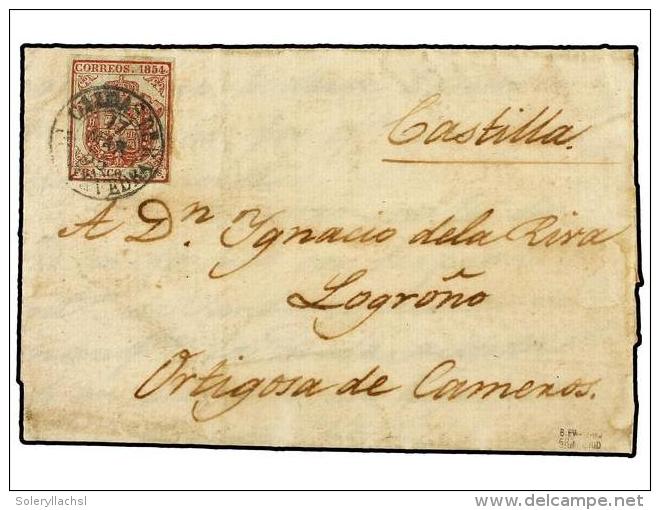 ESPA&Ntilde;A. Ed.33A. 1855. CALDAS A ORTIGOSA. 4 Cuartos Rojo S. Azul, Mat. Fechador CALDAS DE... - Altri & Non Classificati