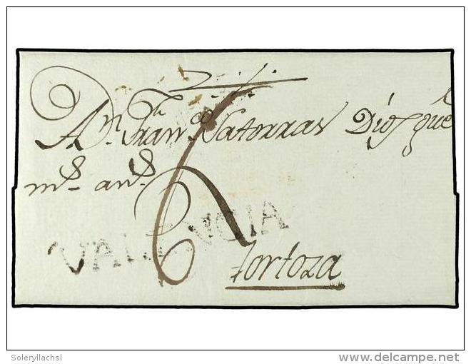 ESPA&Ntilde;A: PREFILATELIA. 1795. LIRIA A TORTOSA. Marca Lineal VALENCIA (n&ordm; 2) De LIRIA. MUY RARA. - Other & Unclassified
