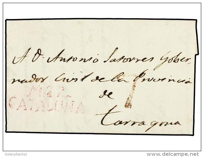 ESPA&Ntilde;A: PREFILATELIA. 1833 (11-Enero). MONTBLANCH A TARRAGONA. Marca M 27/CATALU&Ntilde;A (n&ordm; 3)... - Autres & Non Classés