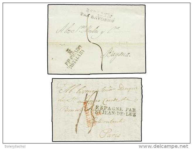 ESPA&Ntilde;A: PREFILATELIA. 1821-28. MADRID. Dos Cartas Con Marca M/PTE. PAGADO/HASTA LA RAYA En... - Autres & Non Classés