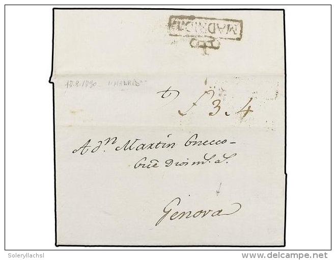 ESPA&Ntilde;A: PREFILATELIA. 1790 (17-8). MADRID A GENOVA. Marca Al Dorso MADRID I. No Habitual En Cartas... - Other & Unclassified