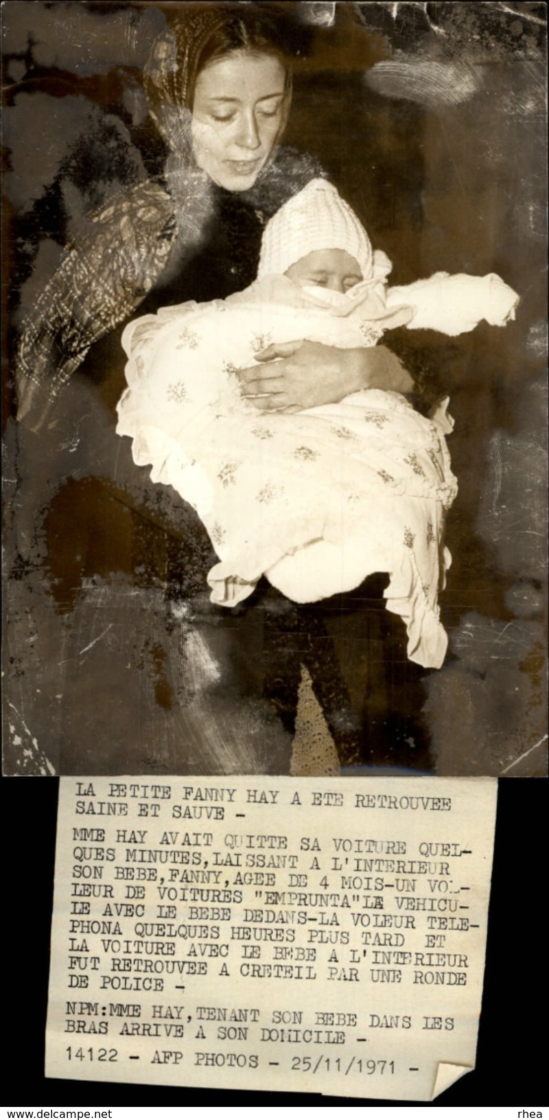 PHOTO - Photo De Presse - Justice - Enlèvement Enfant - Fanny Hay - 1971 - Célébrités
