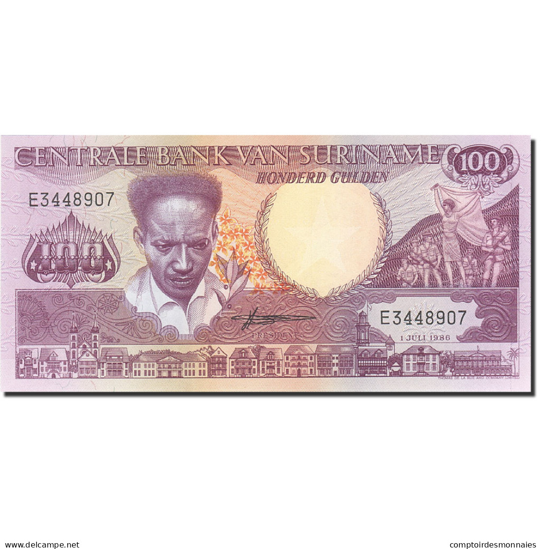 Billet, Surinam, 100 Gulden, 1986-1988, 1986-07-01, KM:133a, NEUF - Surinam