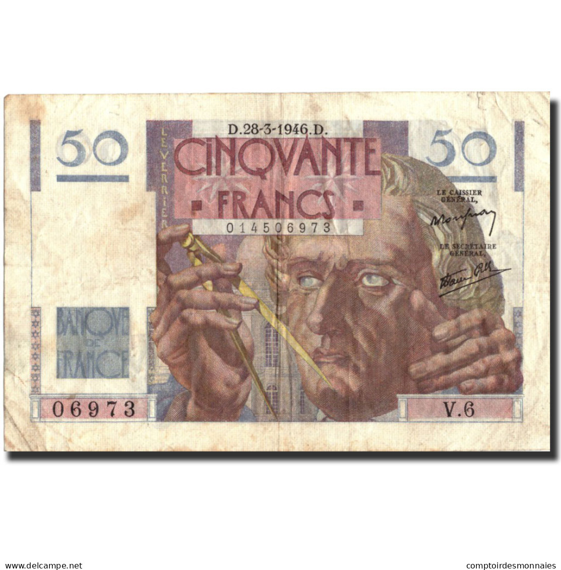 Billet, France, 50 Francs, 50 F 1946-1951 ''Le Verrier'', 1946, 1946-03-28, TB+ - 50 F 1946-1951 ''Le Verrier''