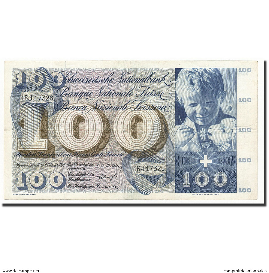 Billet, Suisse, 100 Franken, 1957-10-04, KM:49b, TTB - Suiza