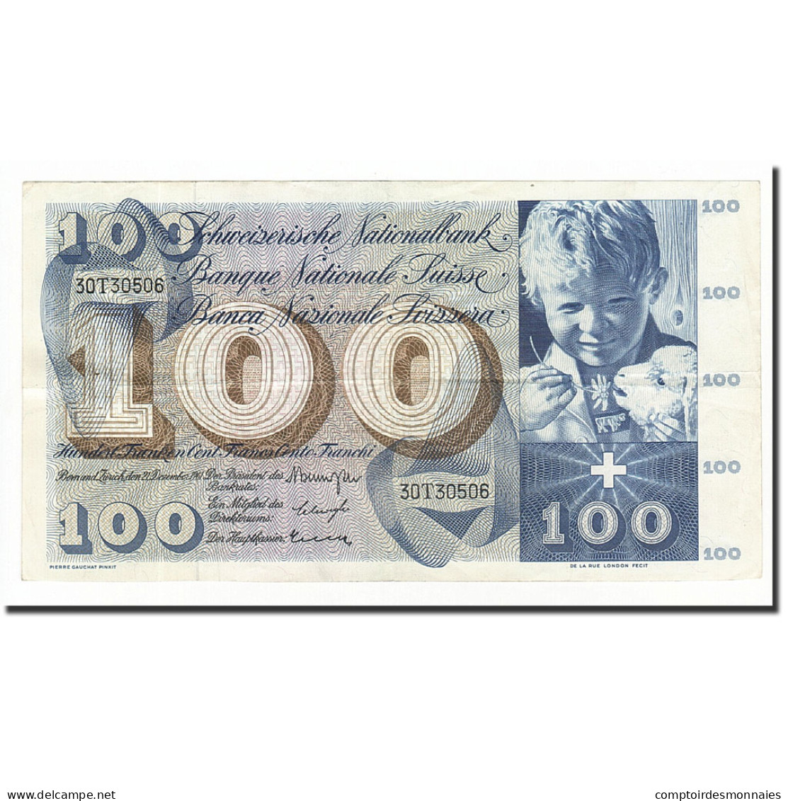 Billet, Suisse, 100 Franken, 1961-12-21, KM:49d, TTB - Schweiz