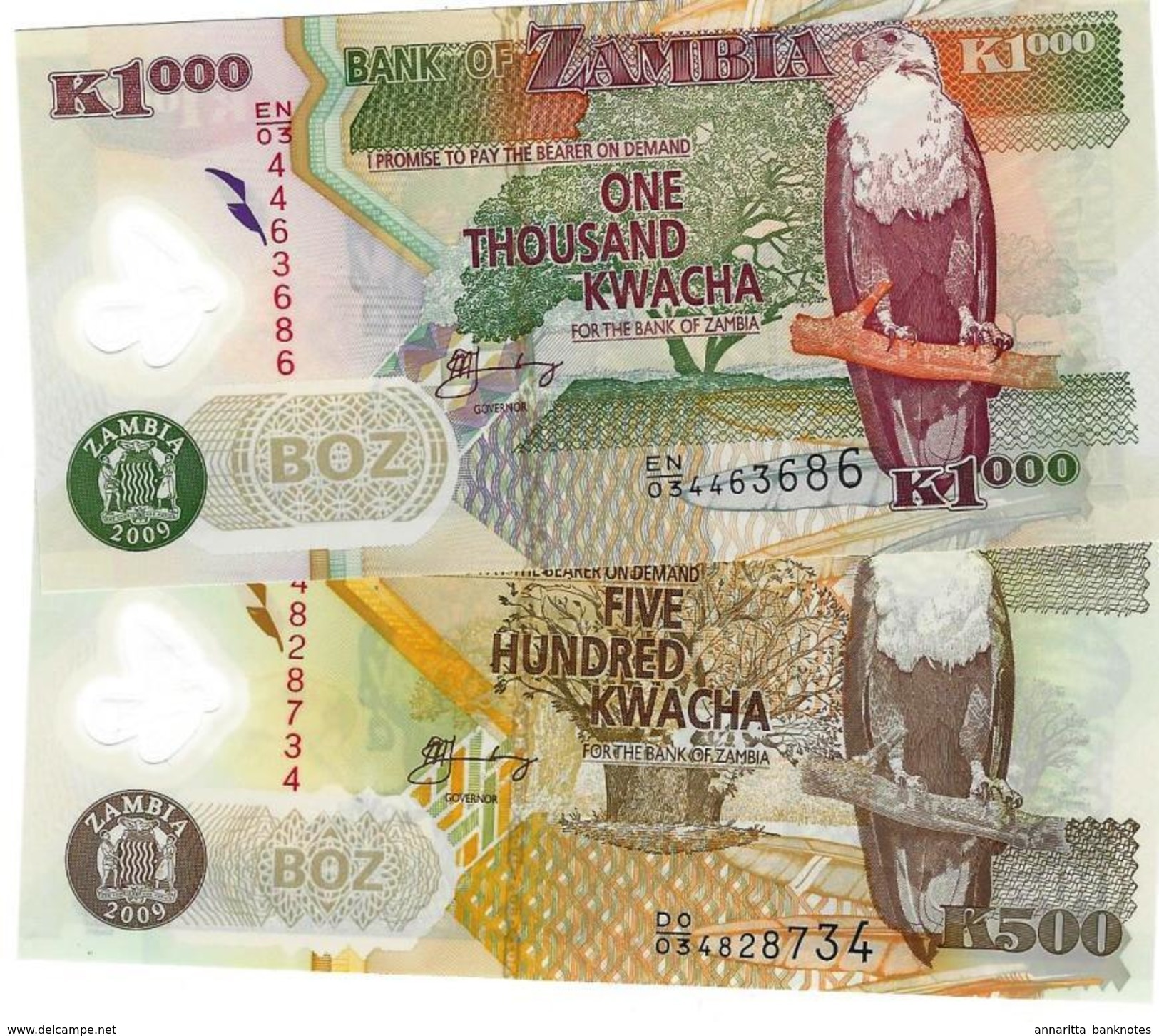 ZAMBIE 500 & 1000 KWACHA 2009 P-43g 44g NEUF  [ZM145g 146g] - Sambia