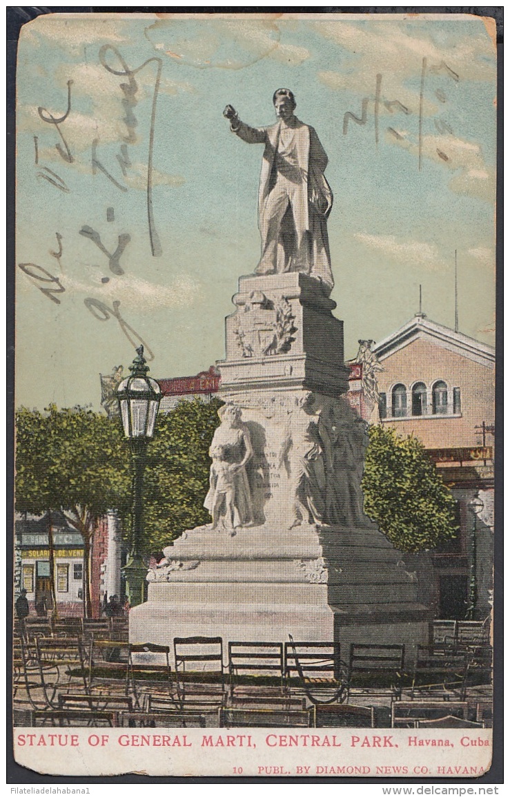 POS-671 CUBA POSTCARD. 1907. HABANA. MARTI CENTRAL PARK. - Cuba