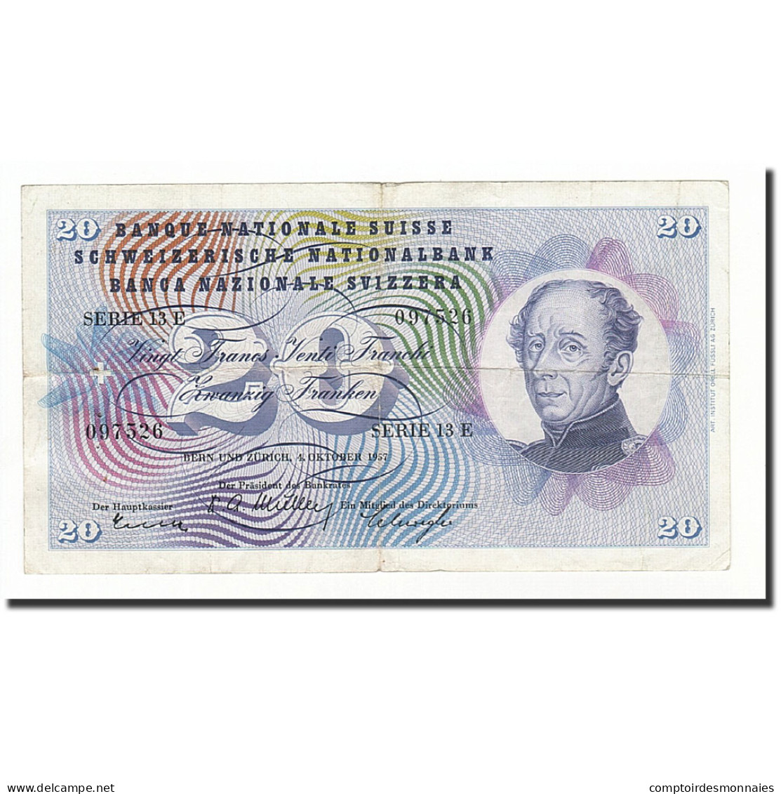 Billet, Suisse, 20 Franken, 1957-10-04, KM:46e, TB - Suisse