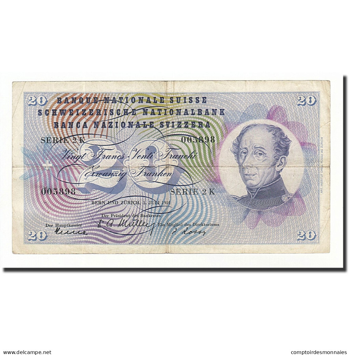 Billet, Suisse, 20 Franken, 1954-07-01, KM:46a, B+ - Schweiz