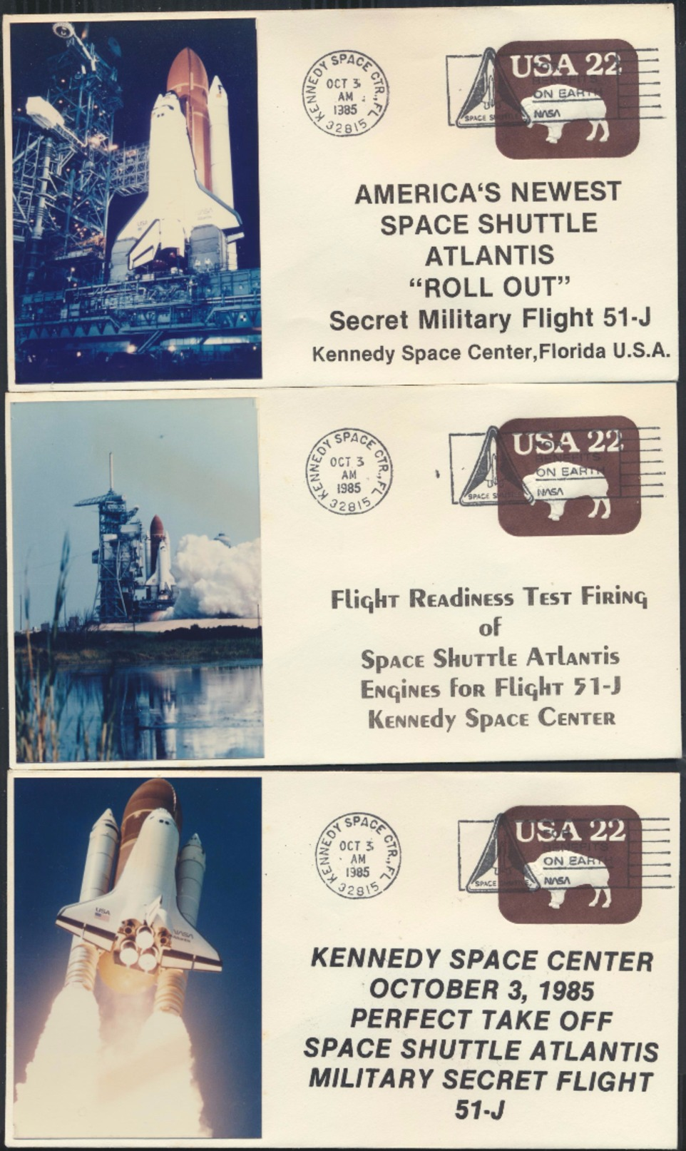 °°° USA - LOT SPACE - STS-51-J SHUTTLE ATLANTIS - 1985 - 9 PIECES °°° - United States