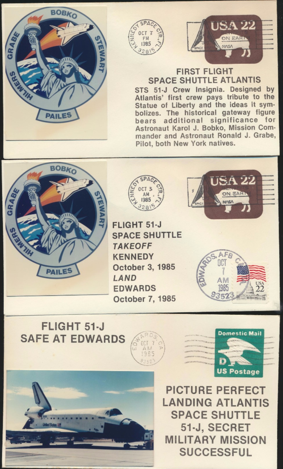 °°° USA - LOT SPACE - STS-51-J SHUTTLE ATLANTIS - 1985 - 9 PIECES °°° - United States