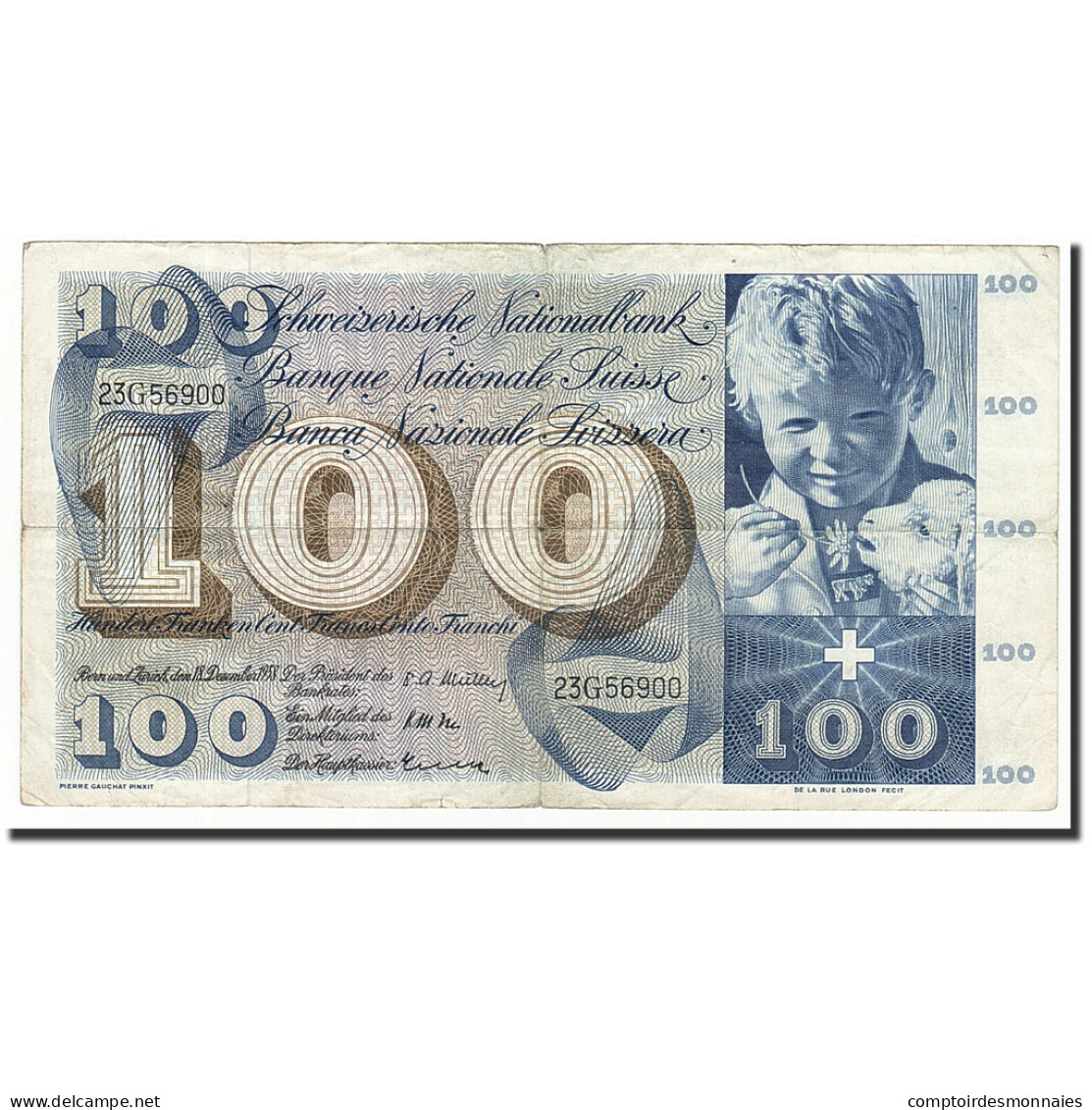 Billet, Suisse, 100 Franken, 1958-12-18, KM:49c, B+ - Suiza
