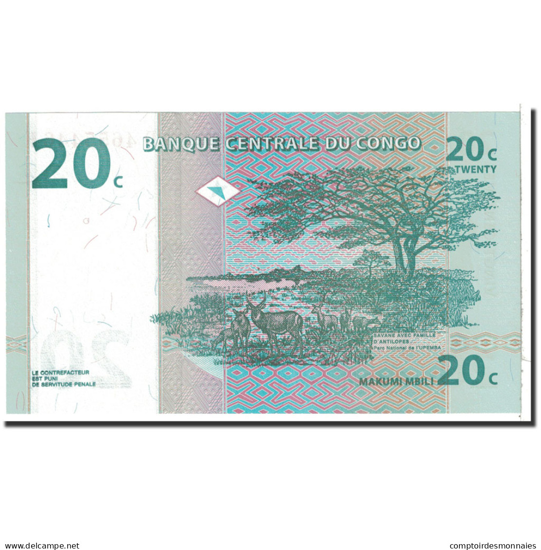 Billet, Congo Democratic Republic, 20 Centimes, 1997, 1997-11-01, KM:83a, NEUF - Republic Of Congo (Congo-Brazzaville)