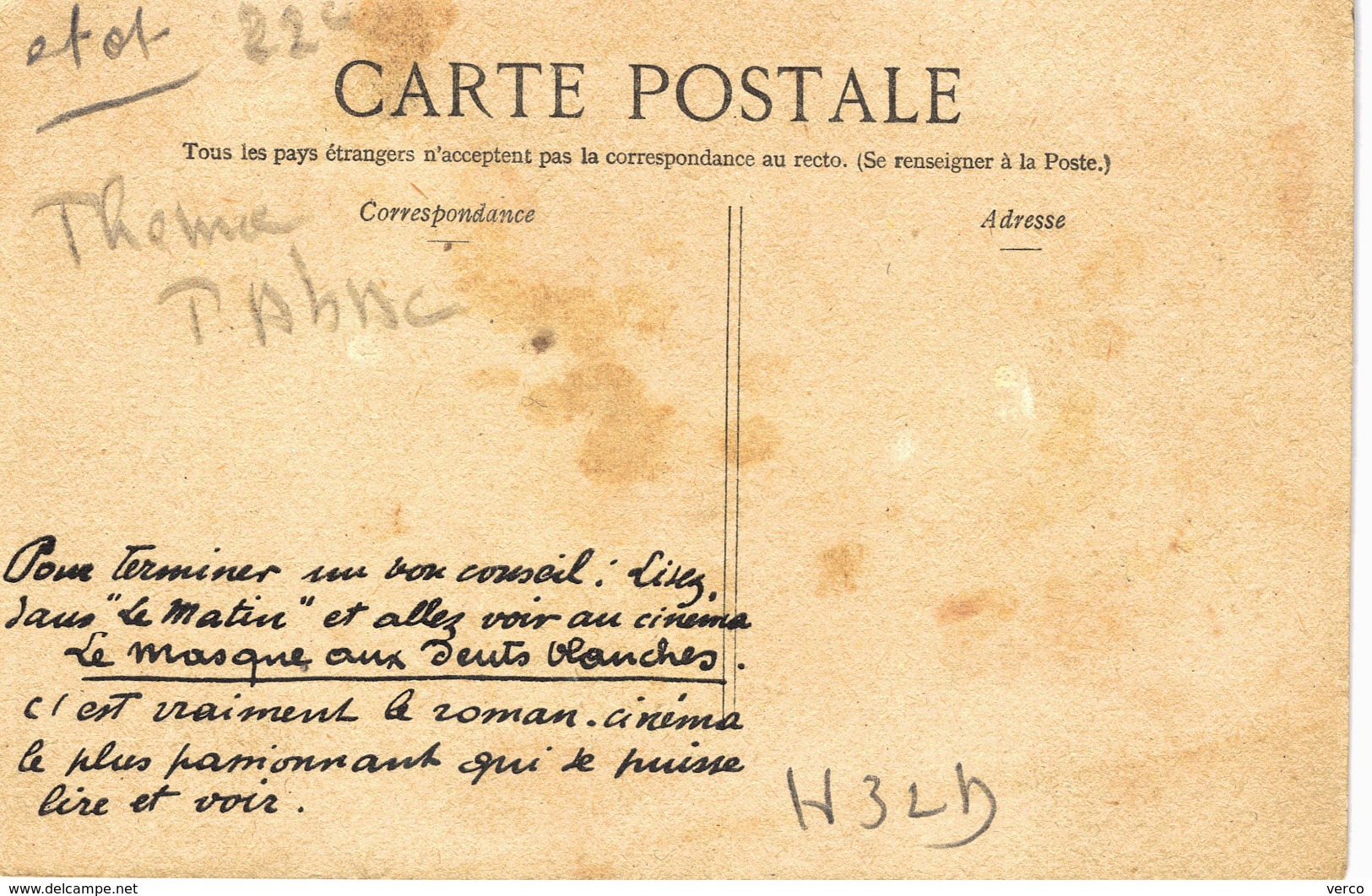 Carte Postale Ancienne De TABAC - GUERRE 1914 - Tabac