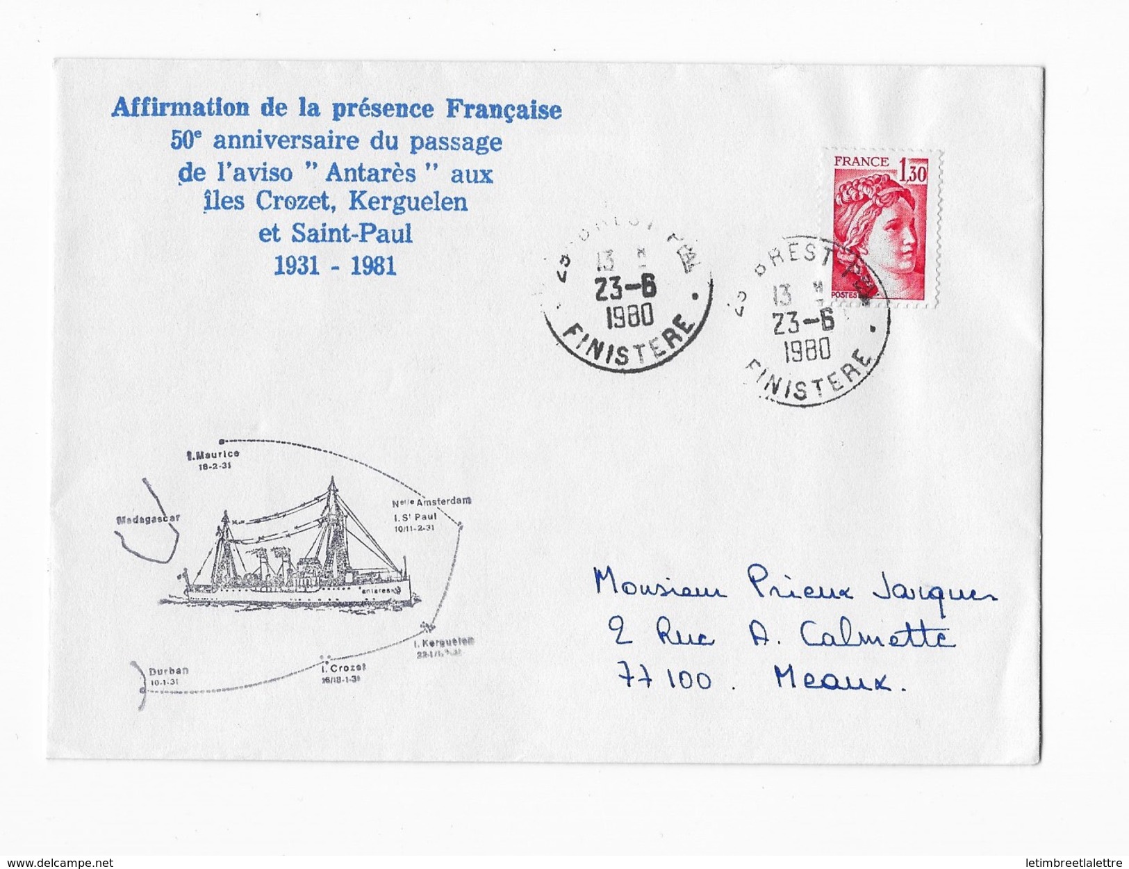 Affirmation De La Présence Françaisee L'aviso "Antarès" Aux Iles Crozet,Kerguelen - Covers & Documents