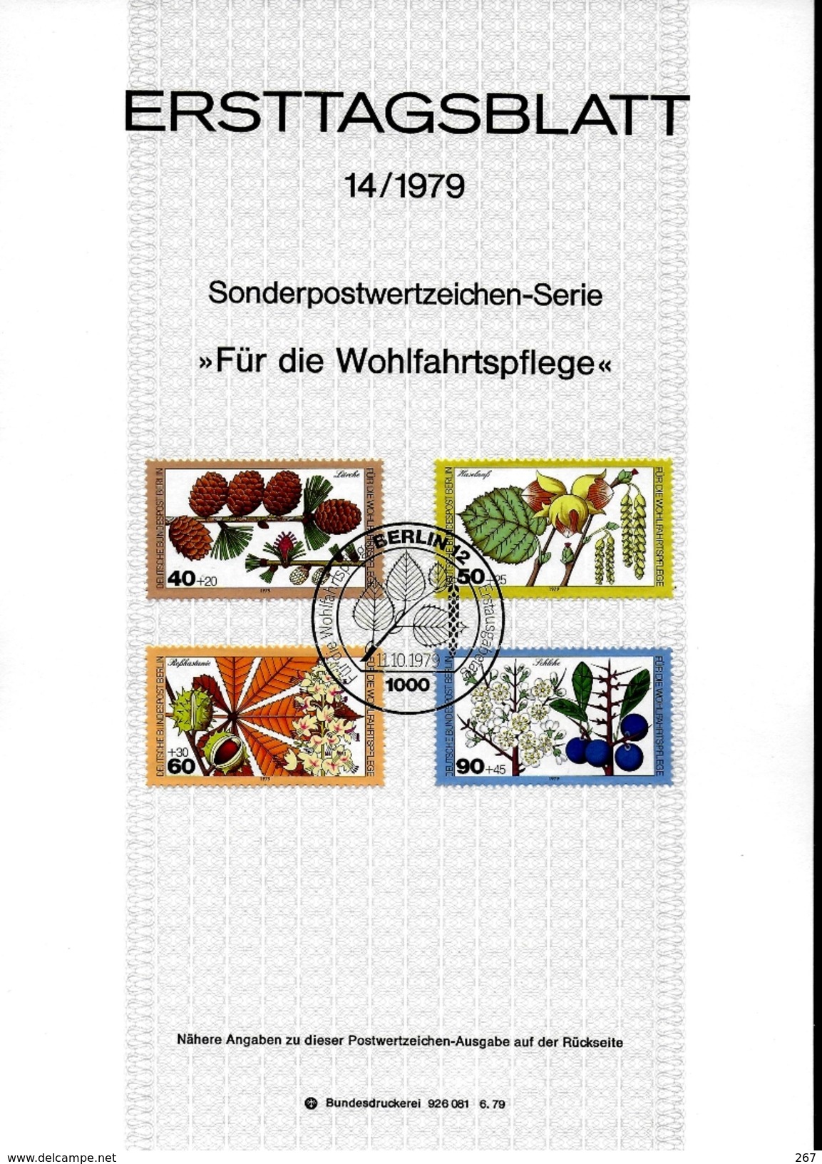 ALLEMAGNE  BERLIN  Carte Notice 1979  Arbres Meleze Noisetier Marronnier Prunellier - Bomen