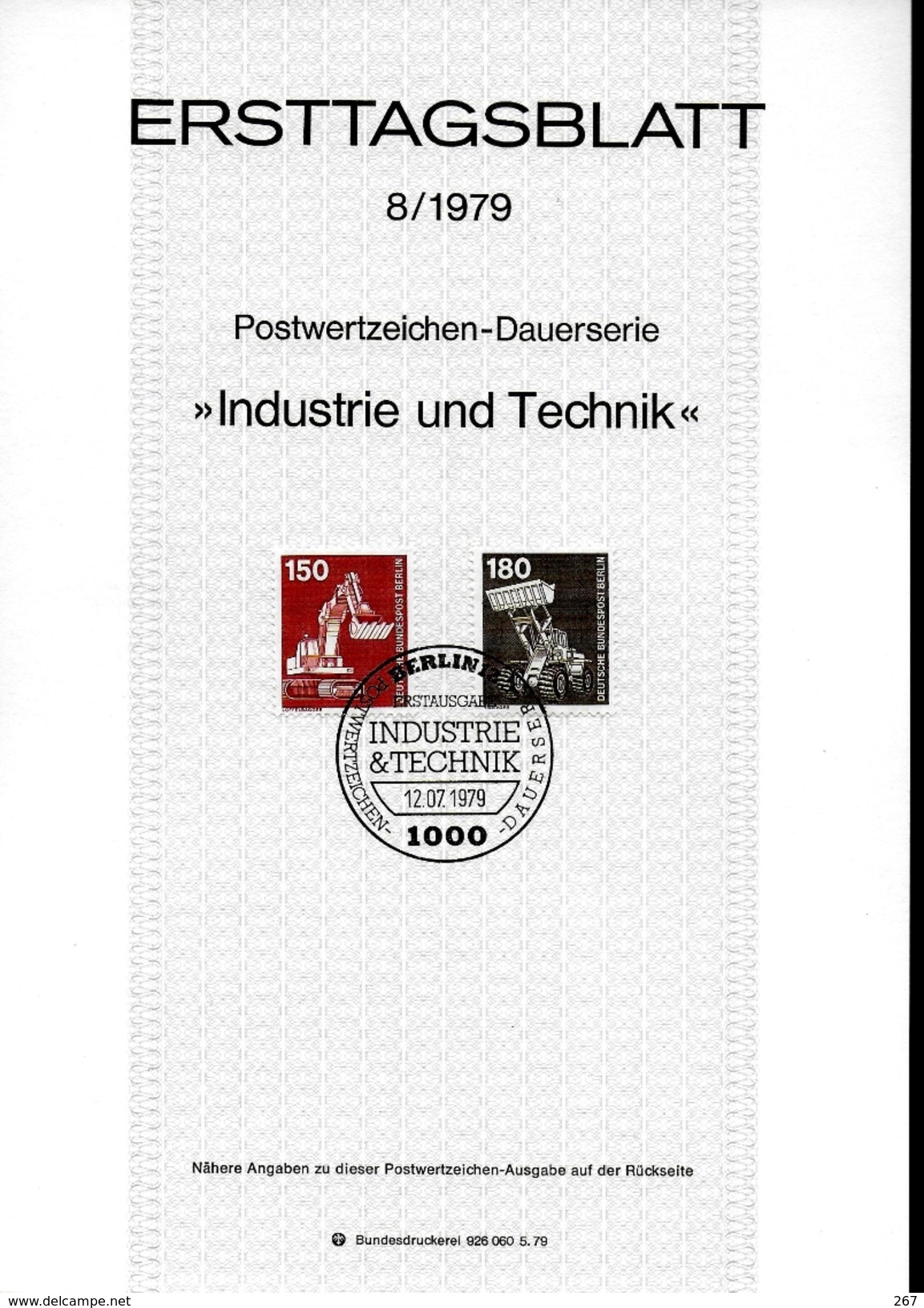 ALLEMAGNE BERLIN Carte Notice   1979  Industrie Et Technique  Pelleteuse Chargeur - Sonstige (Land)