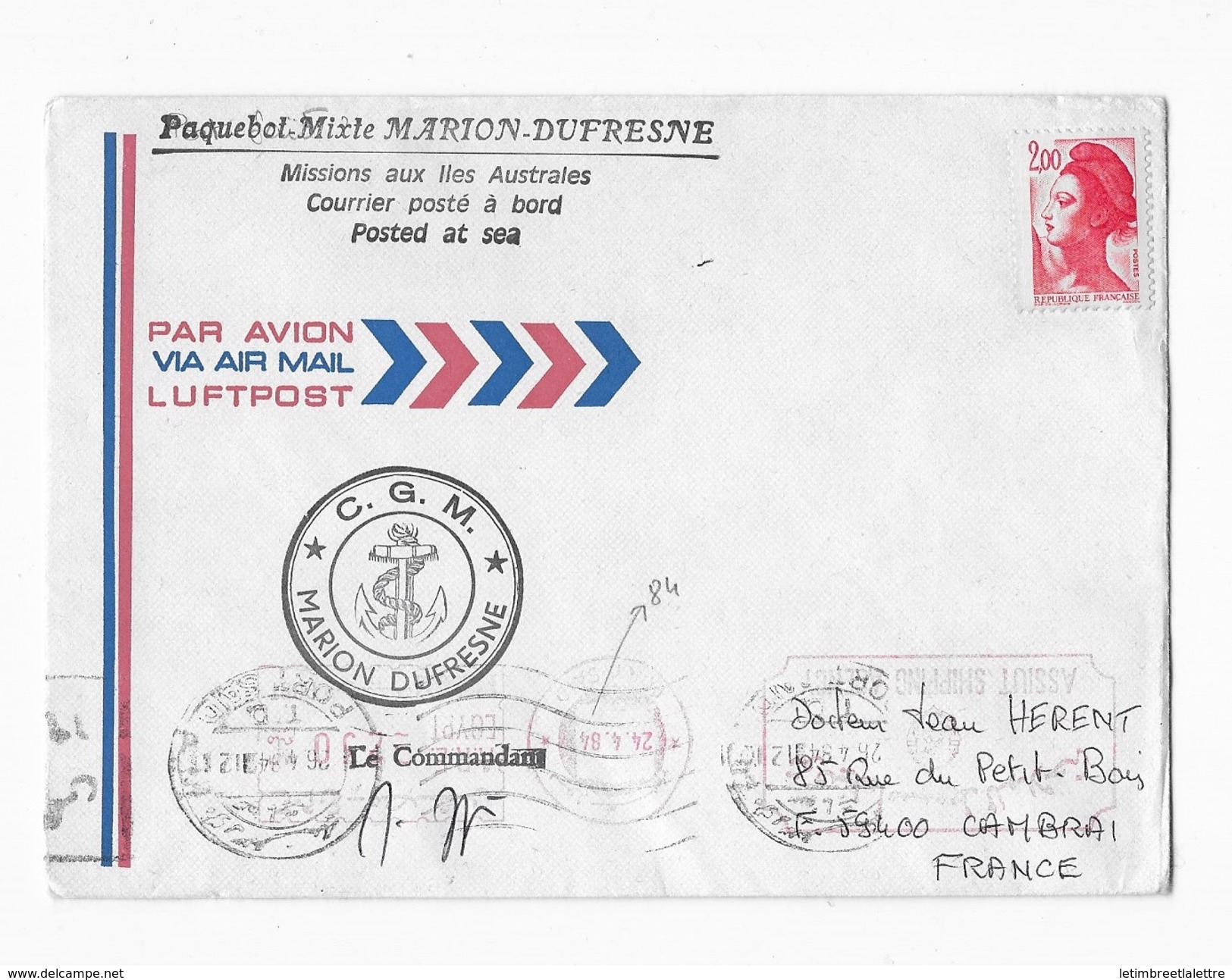 Paquebot-mixte  Marion Dufresne Missions Aux Iles Australes CGM - Covers & Documents