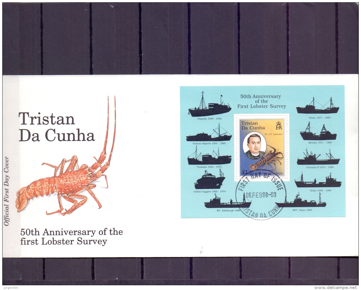 Tristan Da Cunha - 50th Anniversary Of The First Lobster Survey - FDC - 6/2/98   (RM12280) - Crustáceos