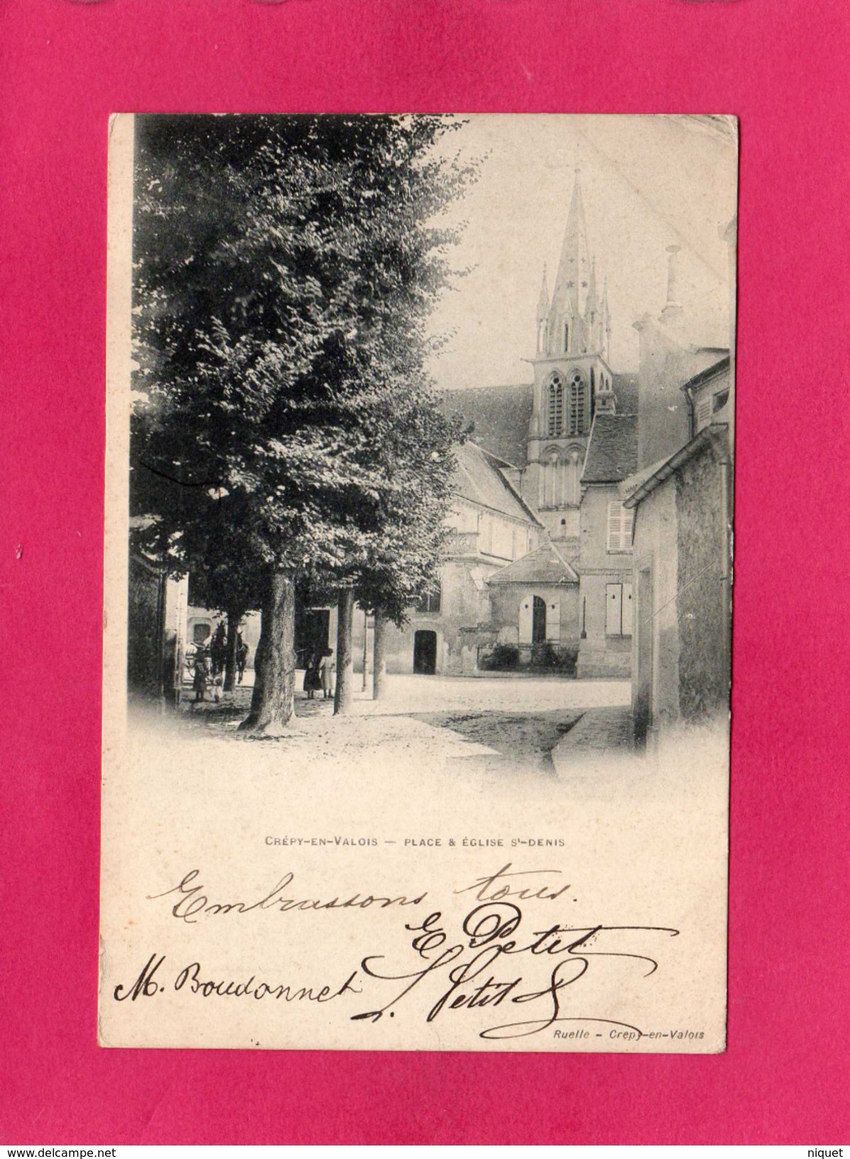 60 OISE, CREPY EN VALOIS, Place Et Eglise St-Denis, Animée, 1902, (Ruelle) - Crepy En Valois