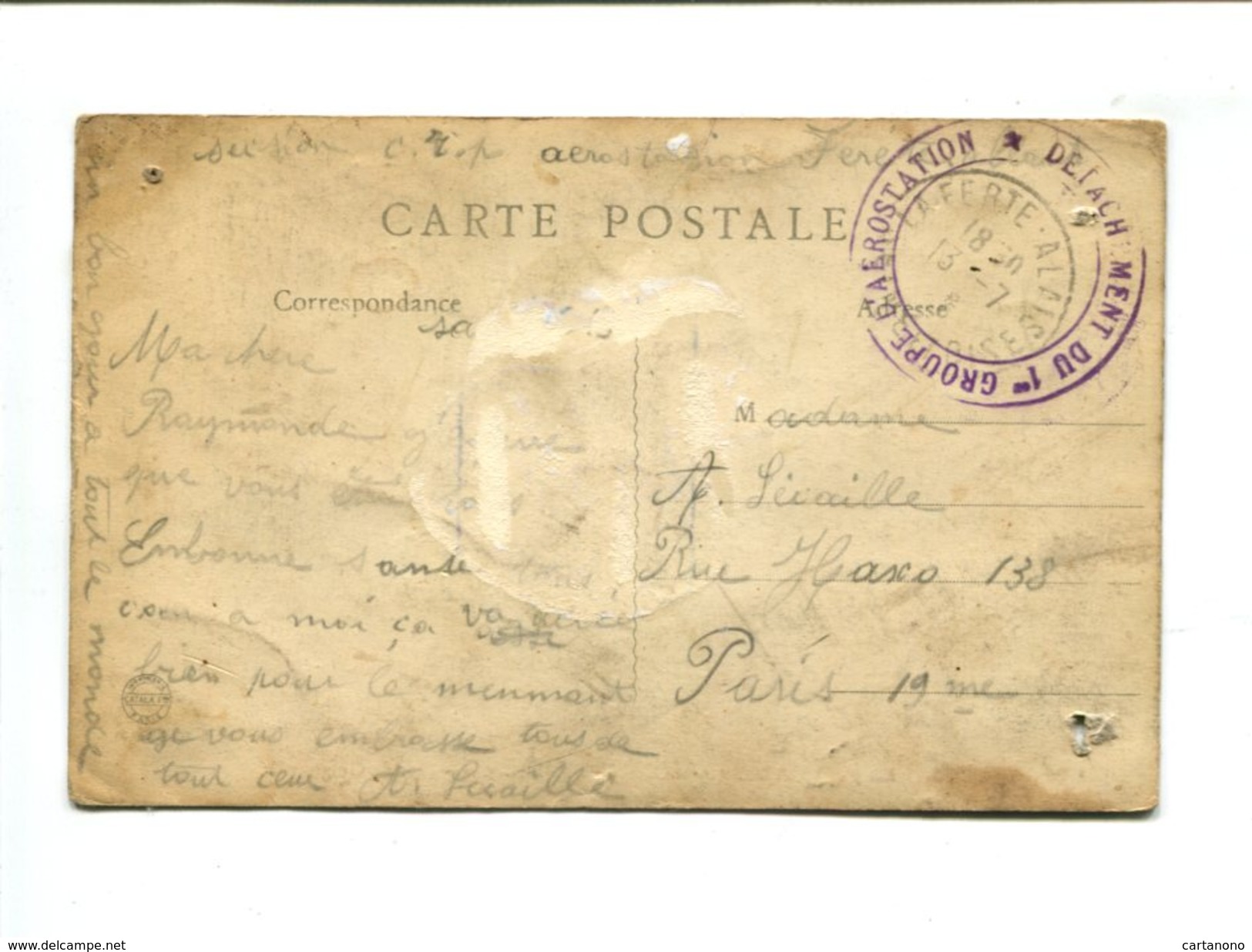 Cachet De Franchise Militaire Sur Cp  -  La Ferté Alais "Détachement Du 1er Groupe D'Aerostation" (carte Salie) - Guerre De 1914-18