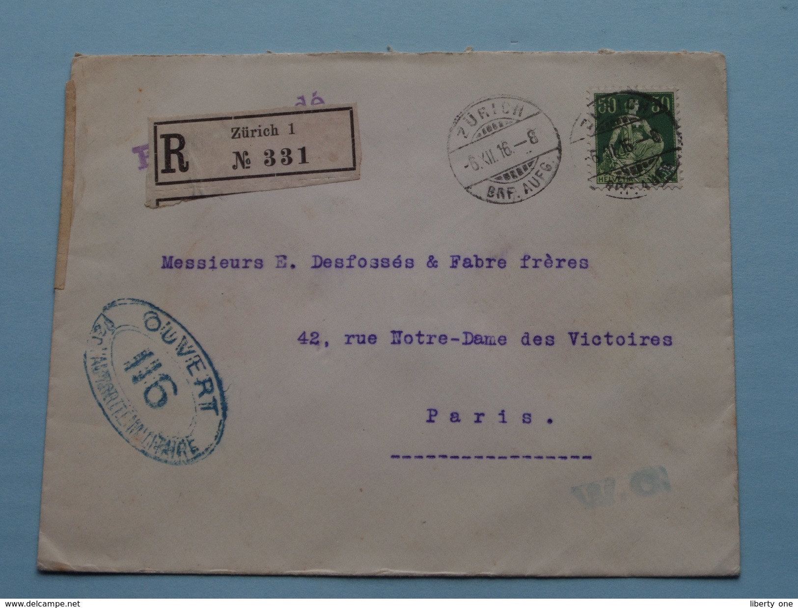 Enveloppe PARIS < ZURICH 1 - Anno 1916 Control Postal Militaire ( Zie/voir Foto Voor/pour Détails ) ! - Lettres & Documents