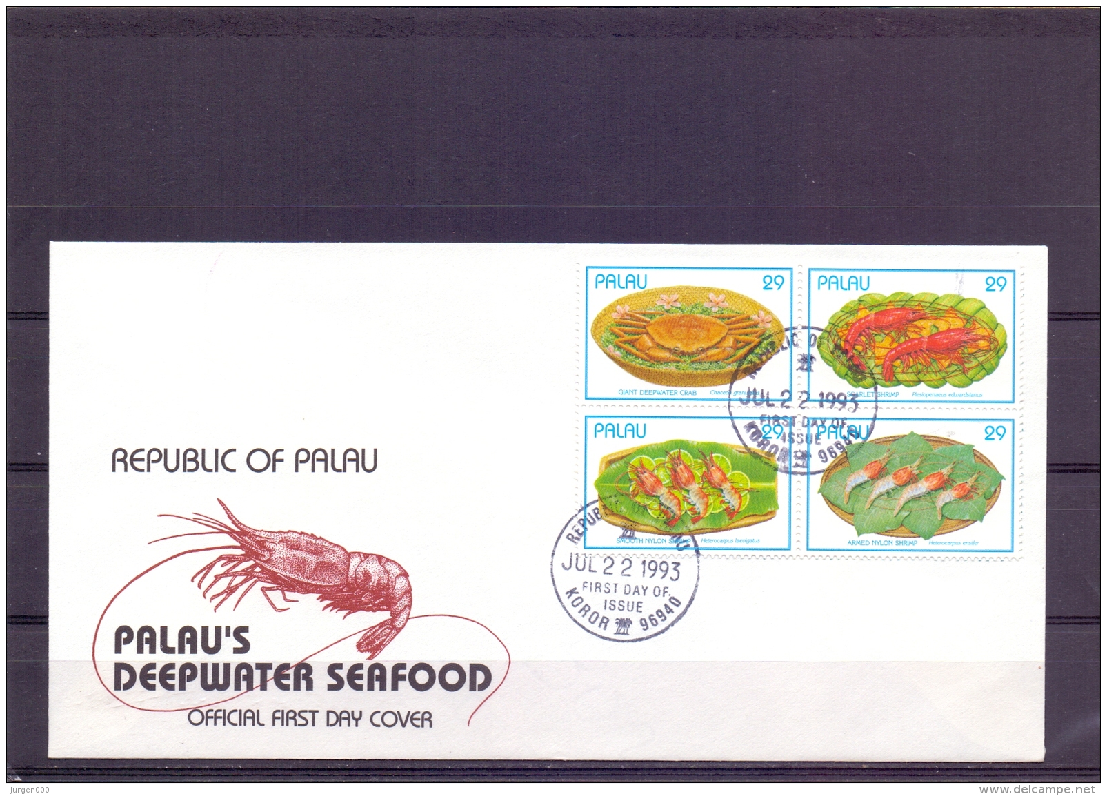 Palau - Deepwater Seafood - FDC - Koror  22/7/1993    (RM12980) - Crustacés