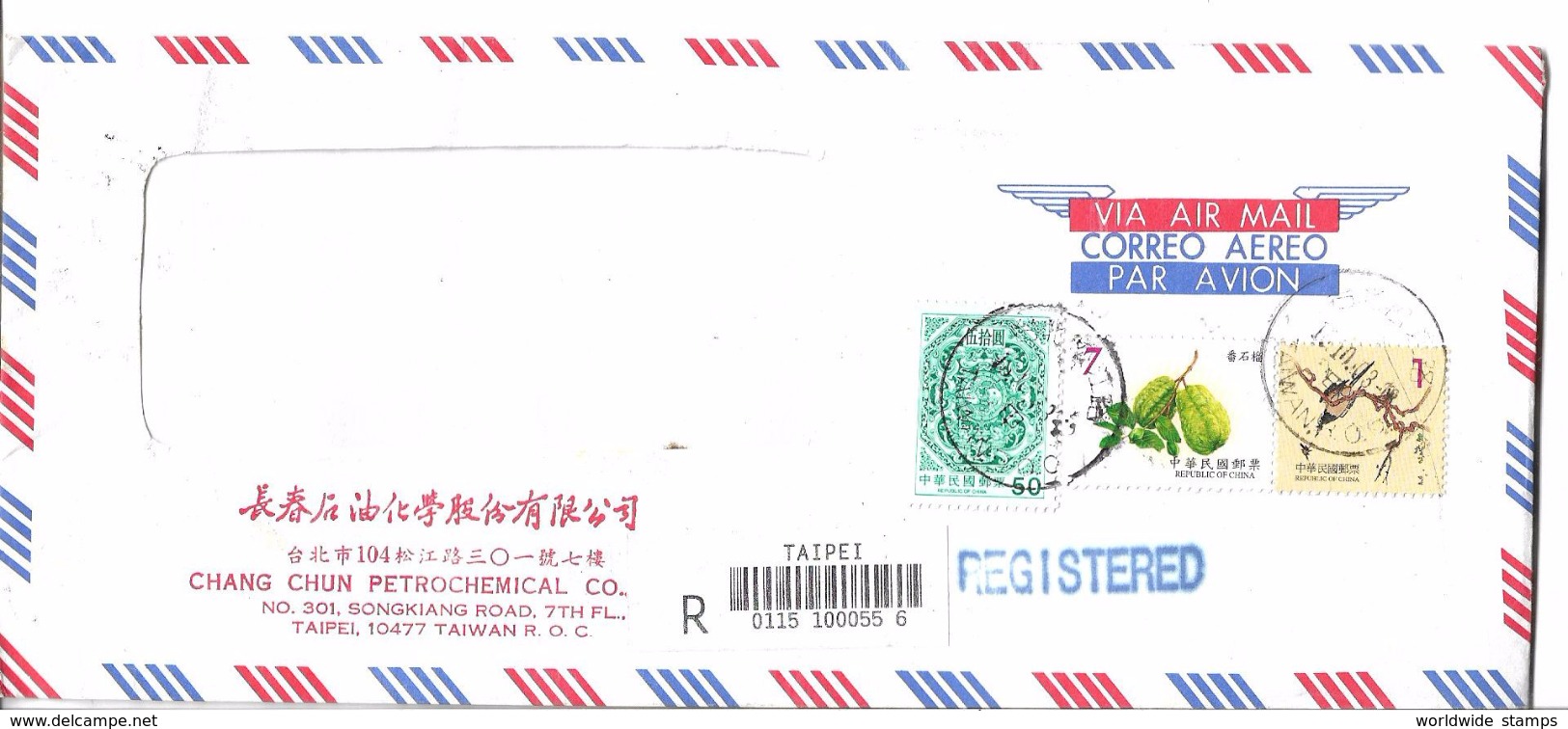 China Registered Airmail Postal History Cover - Covers & Documents