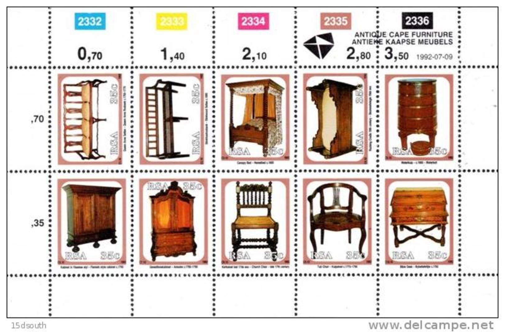 South Africa - 1992 Cape Furniture Sheet (**) # SG 750a , Mi 845-854 - Neufs